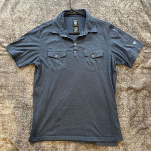 Kuhl Medium‎ Double Pocket Polo Shirt Blue Striped Cotton Blend Casual Outdoors